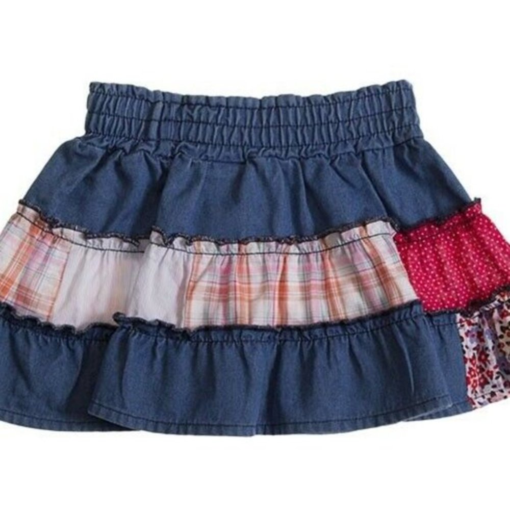 Girandola Toddler Girls Denim Patch Ruffle Skirt